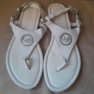 Guess Women's Silver Accent White Sandals